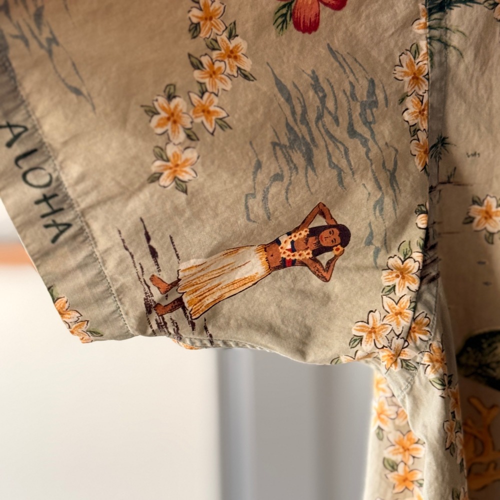 Tommy Hilfiger Vintage 90s Hula Hawaiian Map Print Button Down Shirt, Tan, L - Picture 4 of 11